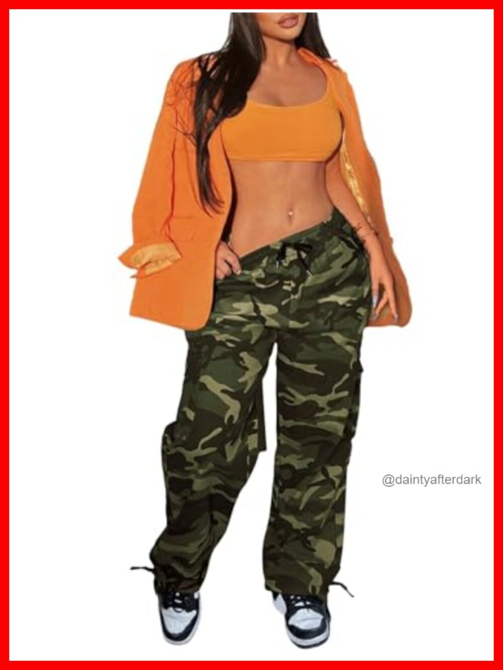 Baggy Cargo Pants for Women High Waisted Drawstring Camo Pants 6 Pockets